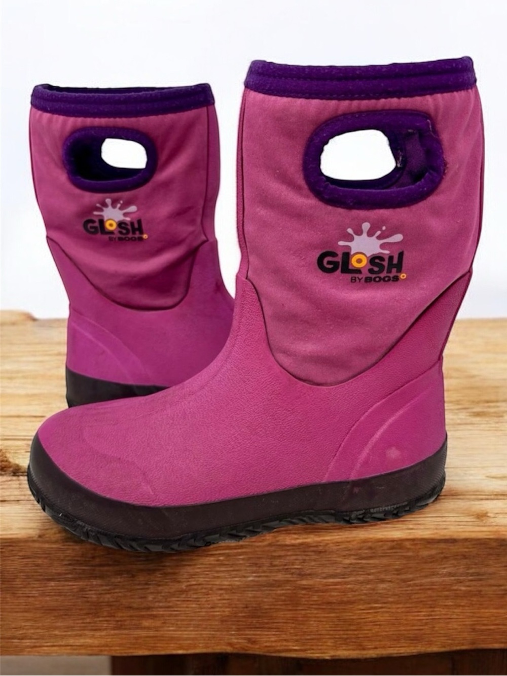 Bogs Glosh Pink Neoprene Rain Boots Waterproof Lightweight Big Kid Girl Size 2